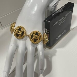 CHANEL Beaute Black and Gold Emblem Bracelet bundle with Chanel mirror